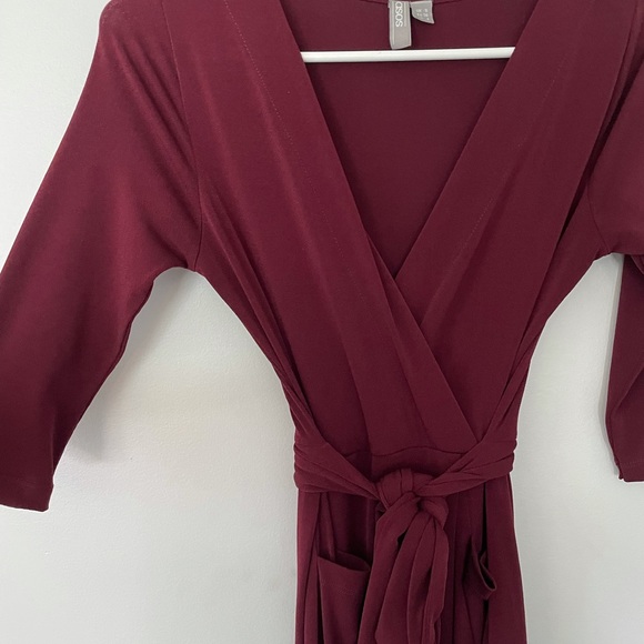 ASOS Burgundy Wrap Dress with Pockets - Picture 4 of 7